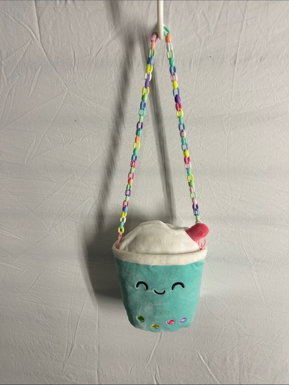 Hobby Lobby Plush Drink Crossbody - Mint, White & Pastel Chain